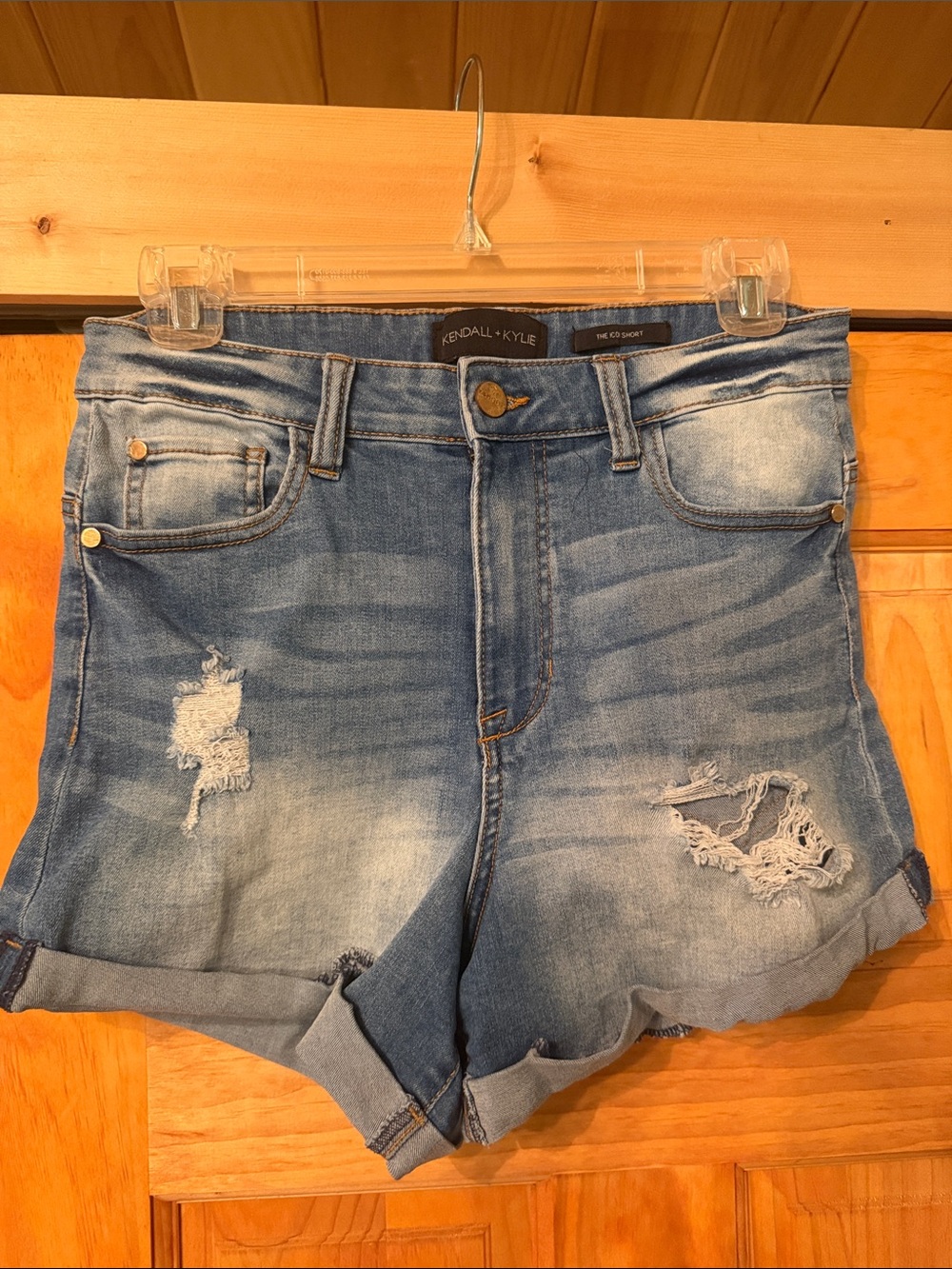 Kendall & Kylie The Icon Light Blue Distressed High-Rise Denim Shorts